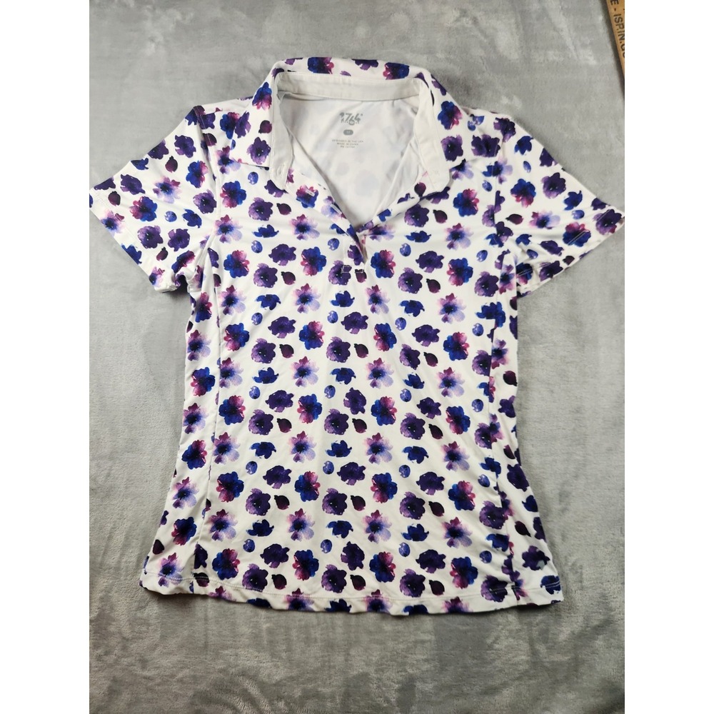 1764 Polo Shirt Womens Medium Floral Print AOP Golf Jersey Performance Stretch M